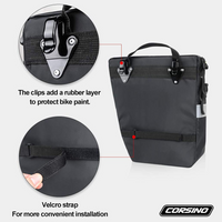 Pannier Bag 75L in black, crafted from water-resistant 500D PVC Twill Fabric. Features include clips with a protective rubber layer to prevent bike paint damage and a velcro strap for easier installation.