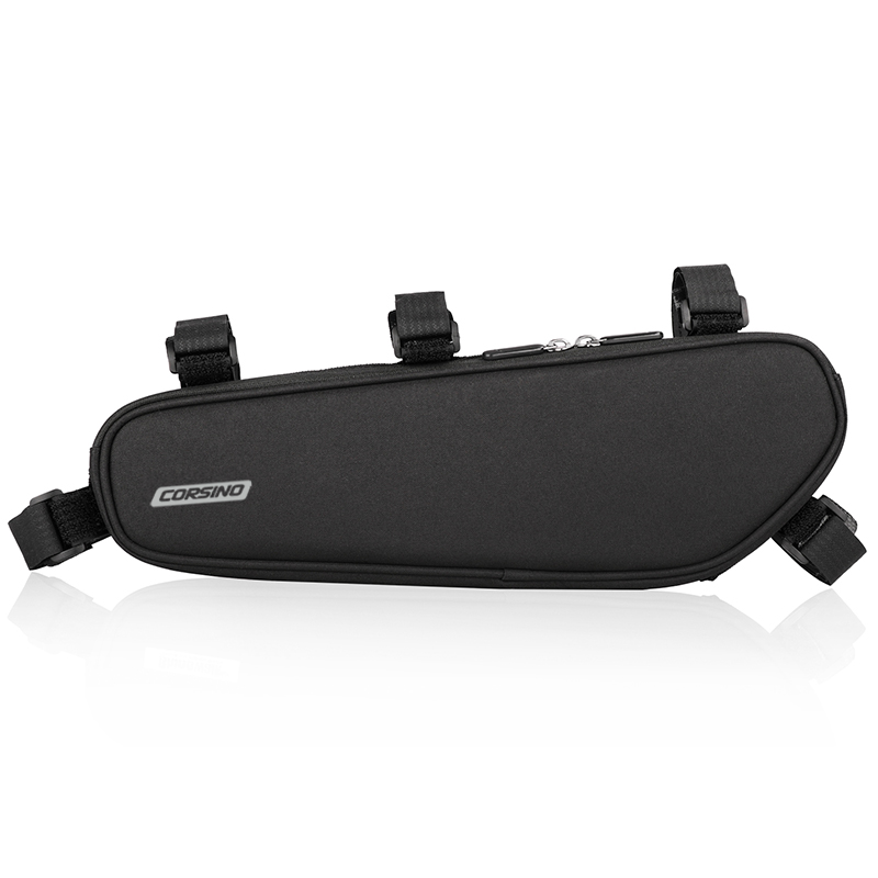  Corsino Shortcut - Black Bike Frame Bag 2.5L with a 5-strap fastening system.